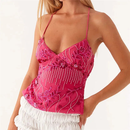 2025 Sequin Beaded Mini Dress: Sexy V-Neck, Sleeveless with Backless Criss Cross Straps for Women